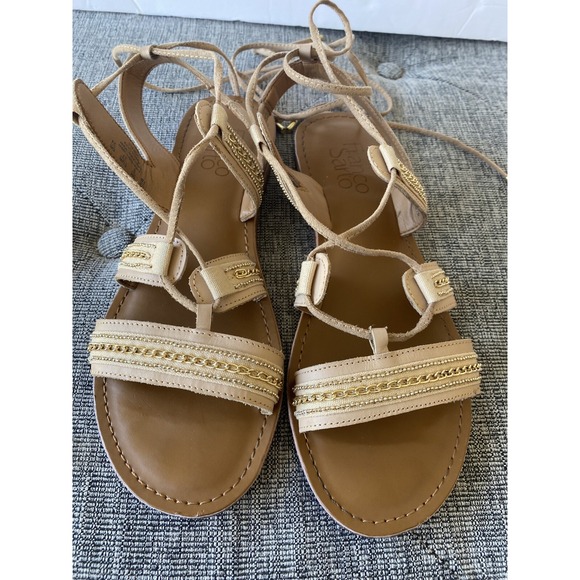 Franco Sarto Women's Morale Sandals Size 7M Ankle Lace Gold Chain Details - Picture 3 of 8